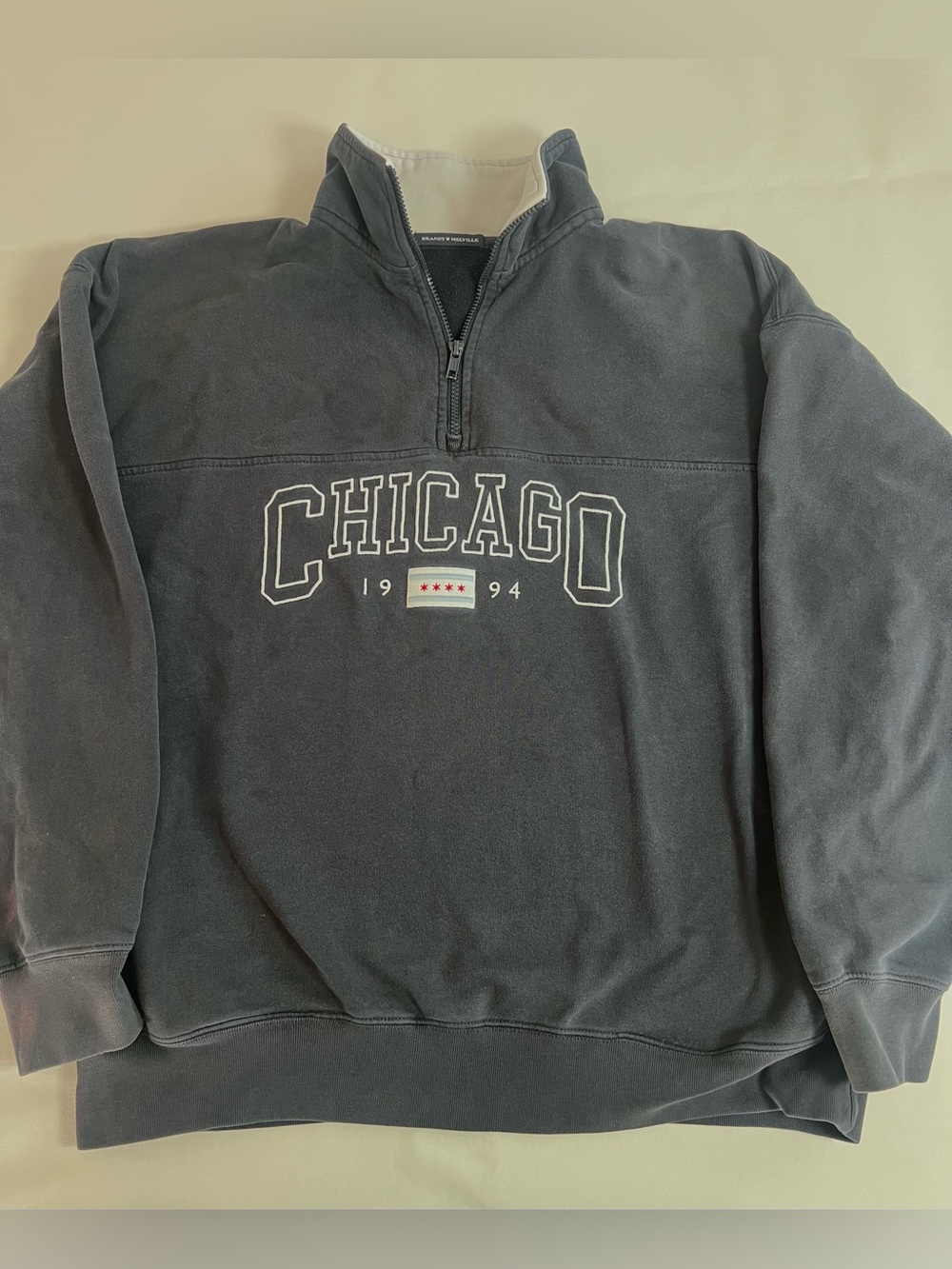 Brandy Melville Oversized Navy Blue Chicago Quarter-Zip Pullover